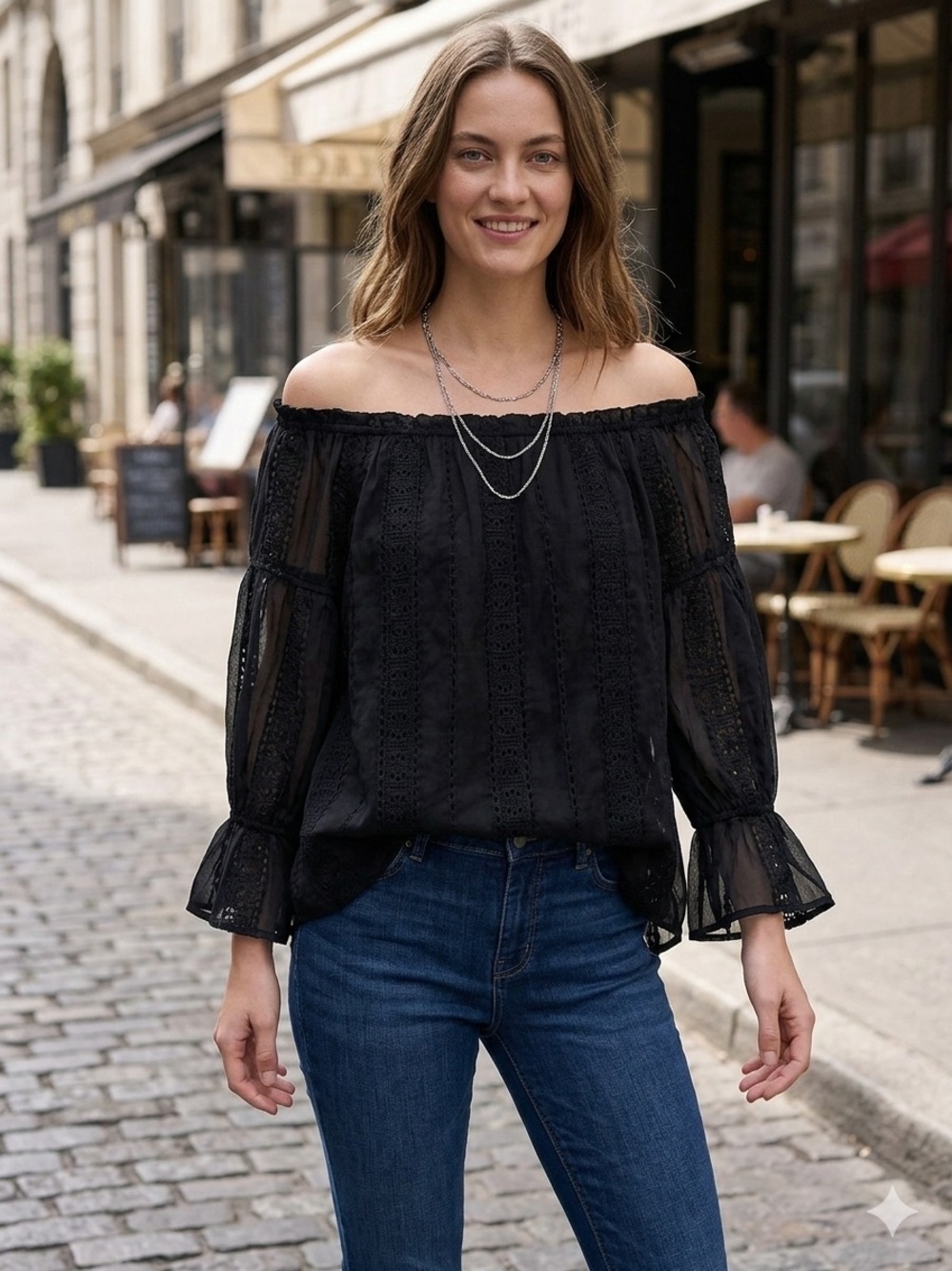 INC International Concepts Black Off-Shoulder Lace Blouse